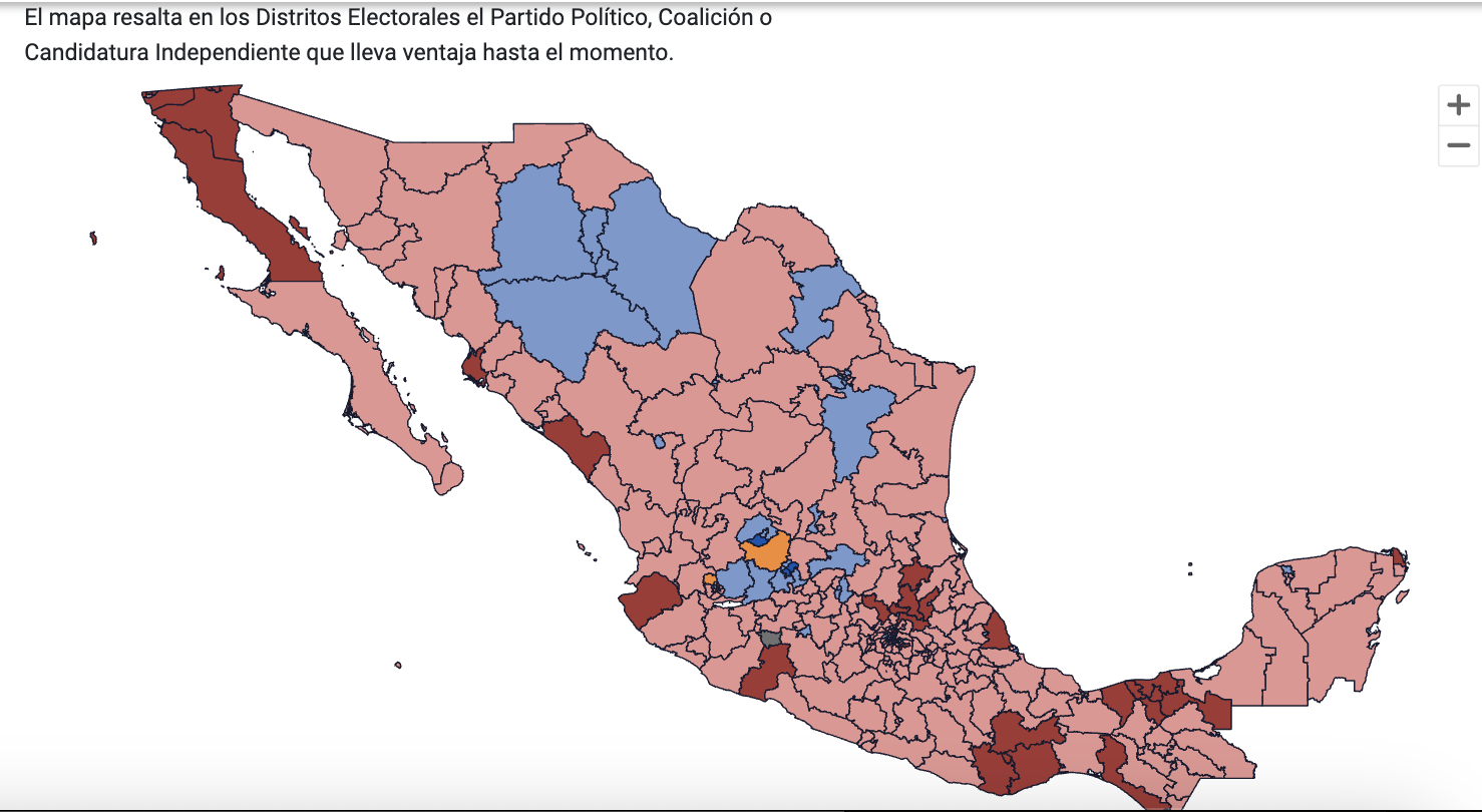 Así luce el mapa de México según los distritos federales electorales.